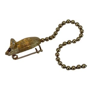Gold Tone Mouse Pin Tiny Brooch Red Eye Missing One Eye
